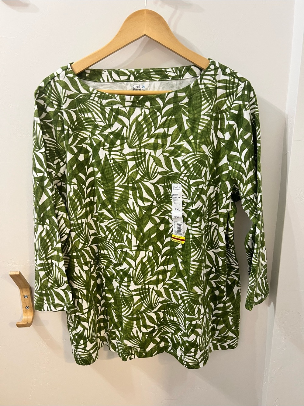 croft & barrow Olive Green Leaf-Print Long Sleeve Top
